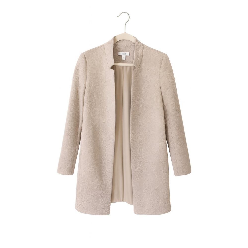 Chico’s Jacquard Textured Coat – Neutral Longline Elegant Jacket